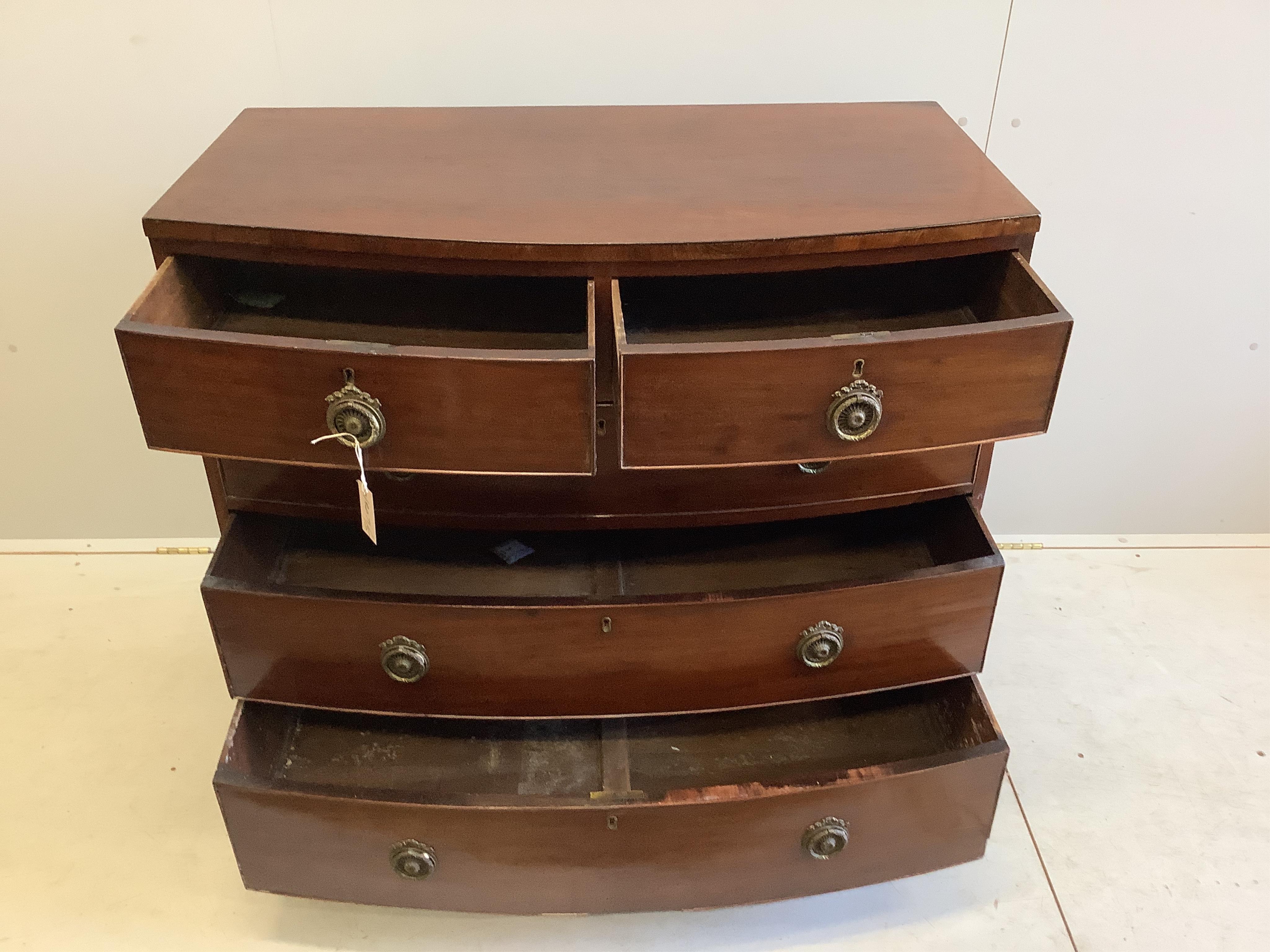 A Regency mahogany bowfront chest, width 107cm, depth 55cm, height 98cm
